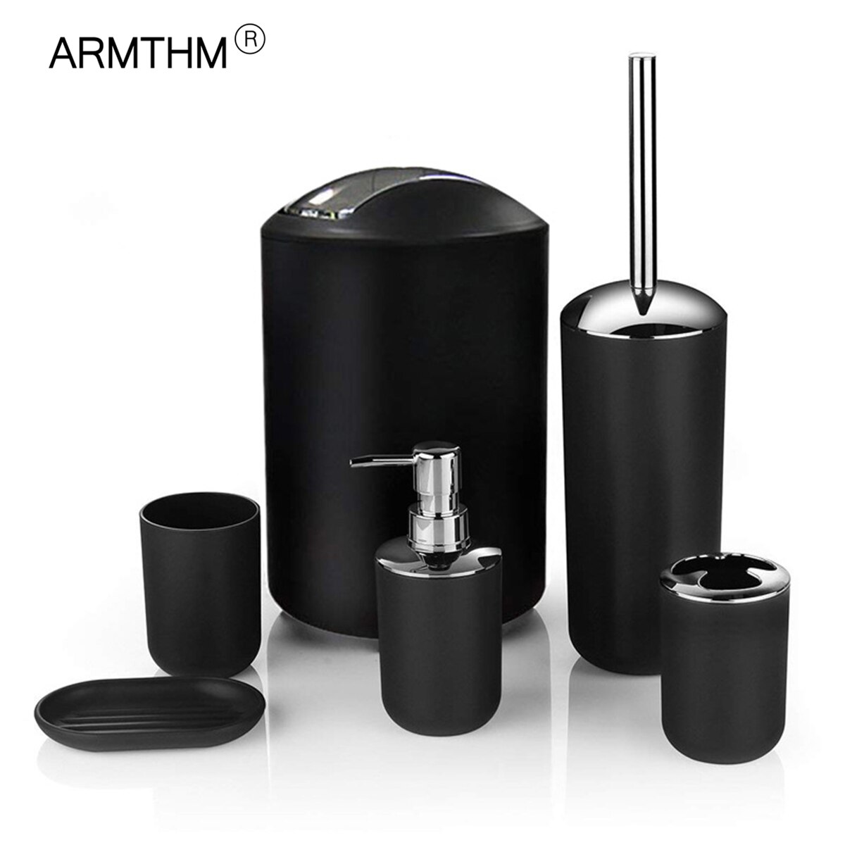 6 Stuks Badkamer Accessoires Set Tandenborstelhouder Cup Zeepdispenser Schotel Toiletborstel Prullenbak Plastic Tumbler Cup Washroom Tool