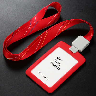 Porta badge identificativo in acrilico trasparente con custodia in silicone, cordino retrattile, porta documenti/crédito verticale, porta badge per due carte: Grigio