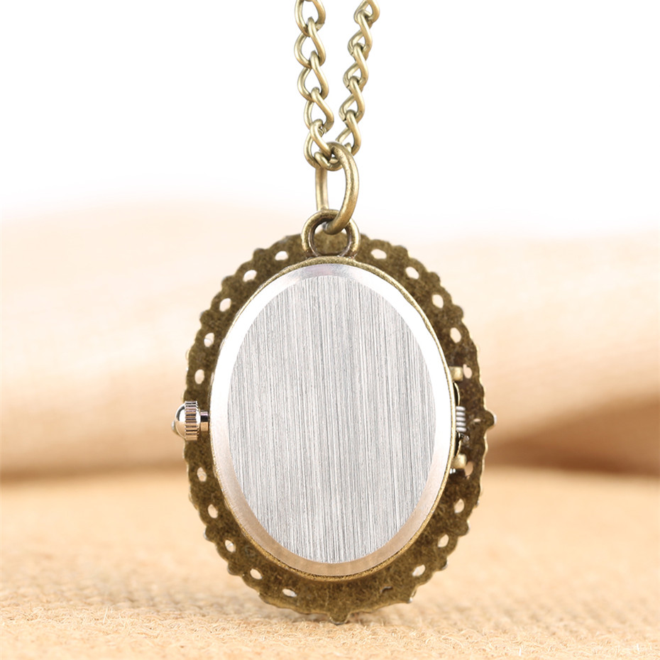 Sød kat display kvarts lommeur bronze oval form vedhæng ur udsøgt halskæde ur til kvinder pige reloj