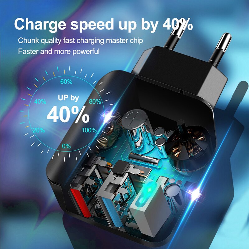Cargador USB Dual de 28W QC3.0, cargador de teléfono móvil de carga rápida de 12V 1.5A para iPhone 12, Samsung, Xiaomi, Tablet de pared
