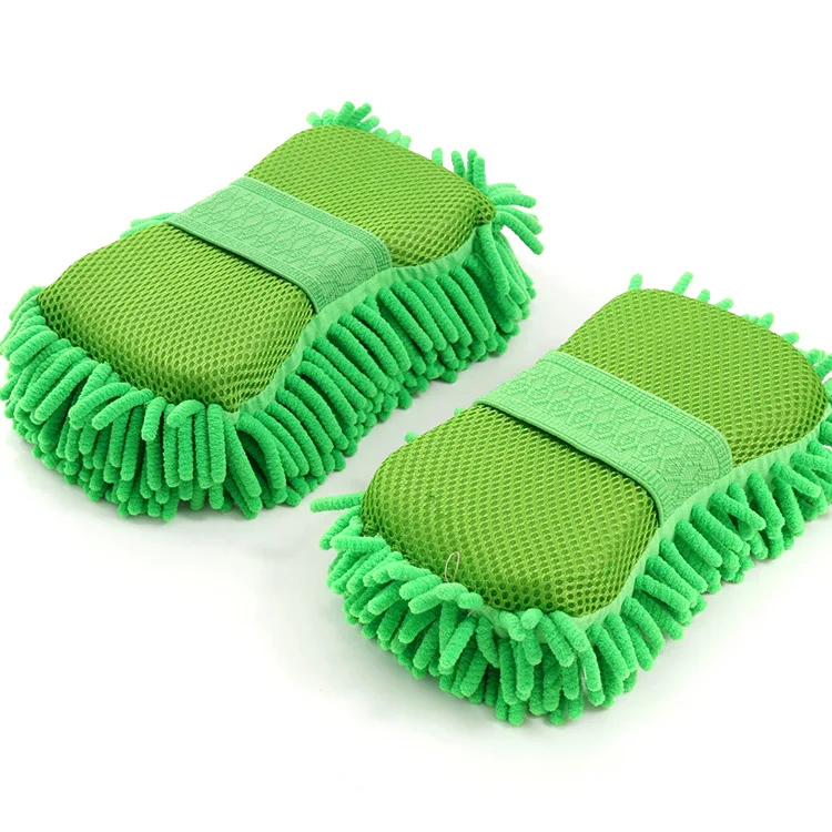 Esponjas de microfibra para lavado de coches y motocicletas, manopla de lavado de polvo de chenilla, guantes de limpieza para motocicleta, herramientas de esponja para lavado de coches y Motor, 2 uds.: Negro