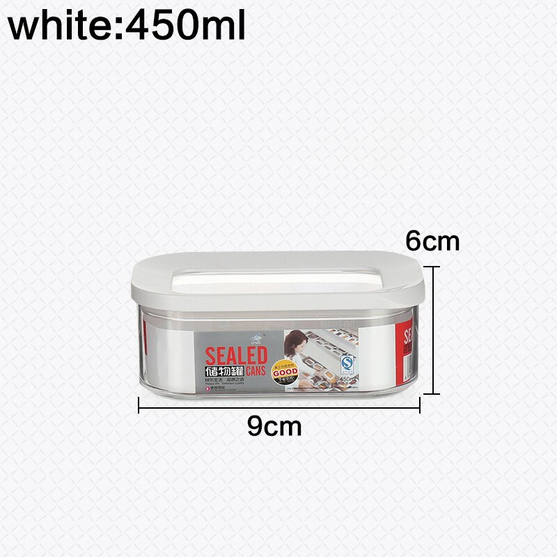 0.45L 1.0L 1.5L 2.0L square transparent plastic food storage tank kitchen storage container Sunroof sealed cans: white 450ml