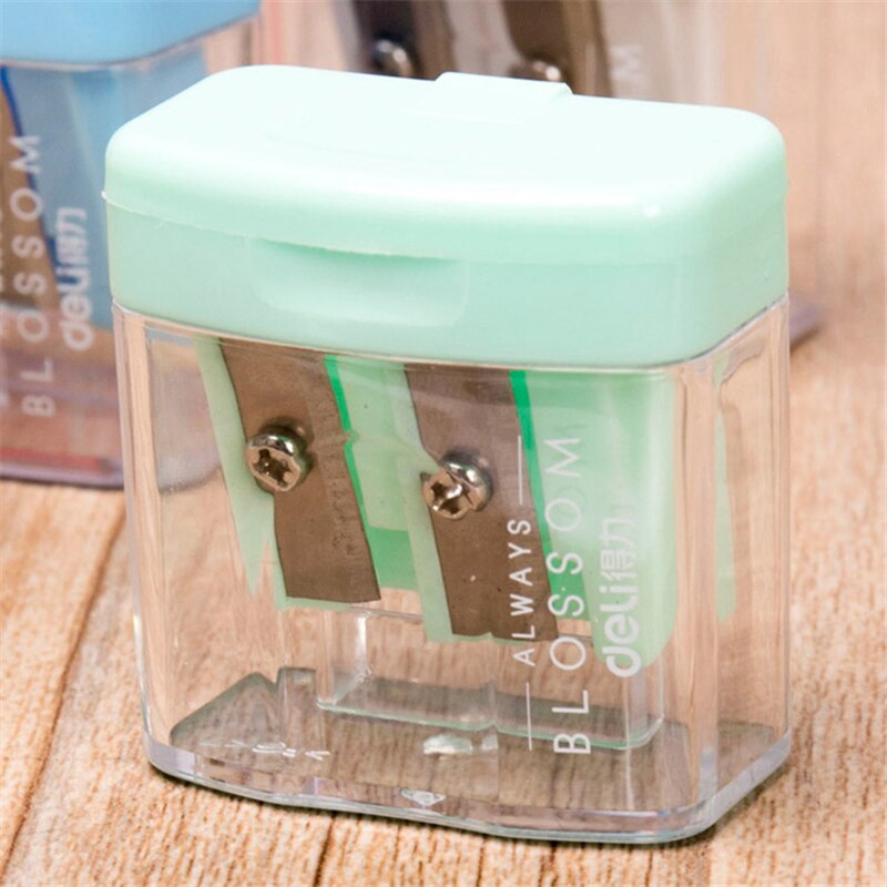 Sacapuntas de plástico de doble agujero, máquina de corte lápiz Deli 0576, transparente, Color caramelo: Green