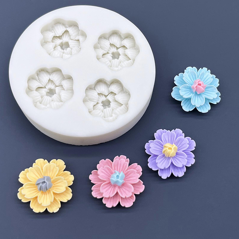 Molde de silicona para artesanía de azúcar con margaritas y flores, herramientas de resina para hornear magdalenas, herramientas de decoración de tortas con fondant: Grey