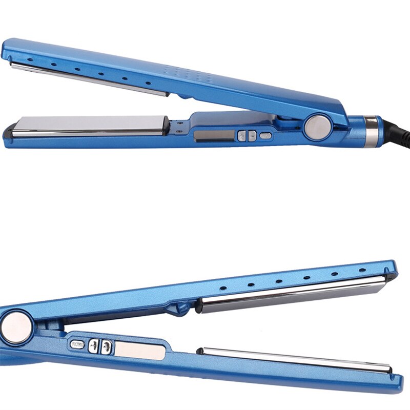 Pro nano titanium azul alisador de cabelo ferro 1.25 "placa rápida plana chapinha prancha salão de beleza display led com adaptador plugue