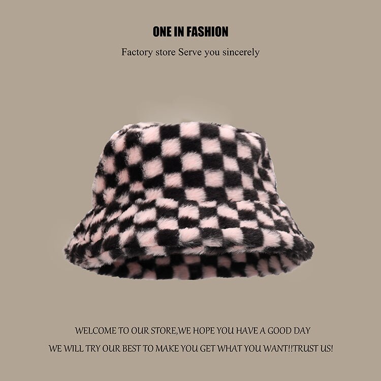 Vrouwen Hoeden Vrouwelijke Winter Dikke Warme Koe Fluwelen Vissen Caps Gorro Beanie Dames Zwart Wit Plaid Emmer Hoeden: Roze