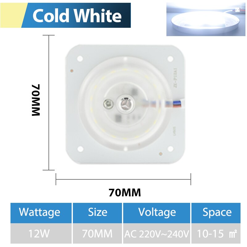 Módulo LED, lámpara de techo, minimódulo, reemplazo de accesorio, fuente magnética, Bombilla de placa de luz de larga vida, 220V, 12W, 18W, 24W: MINI Module Cold 12W