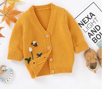 Småbørn piger drenge cardigan, sød blomstret bi mønster lange ærmer trøjer med knapper frakke: B / 12m