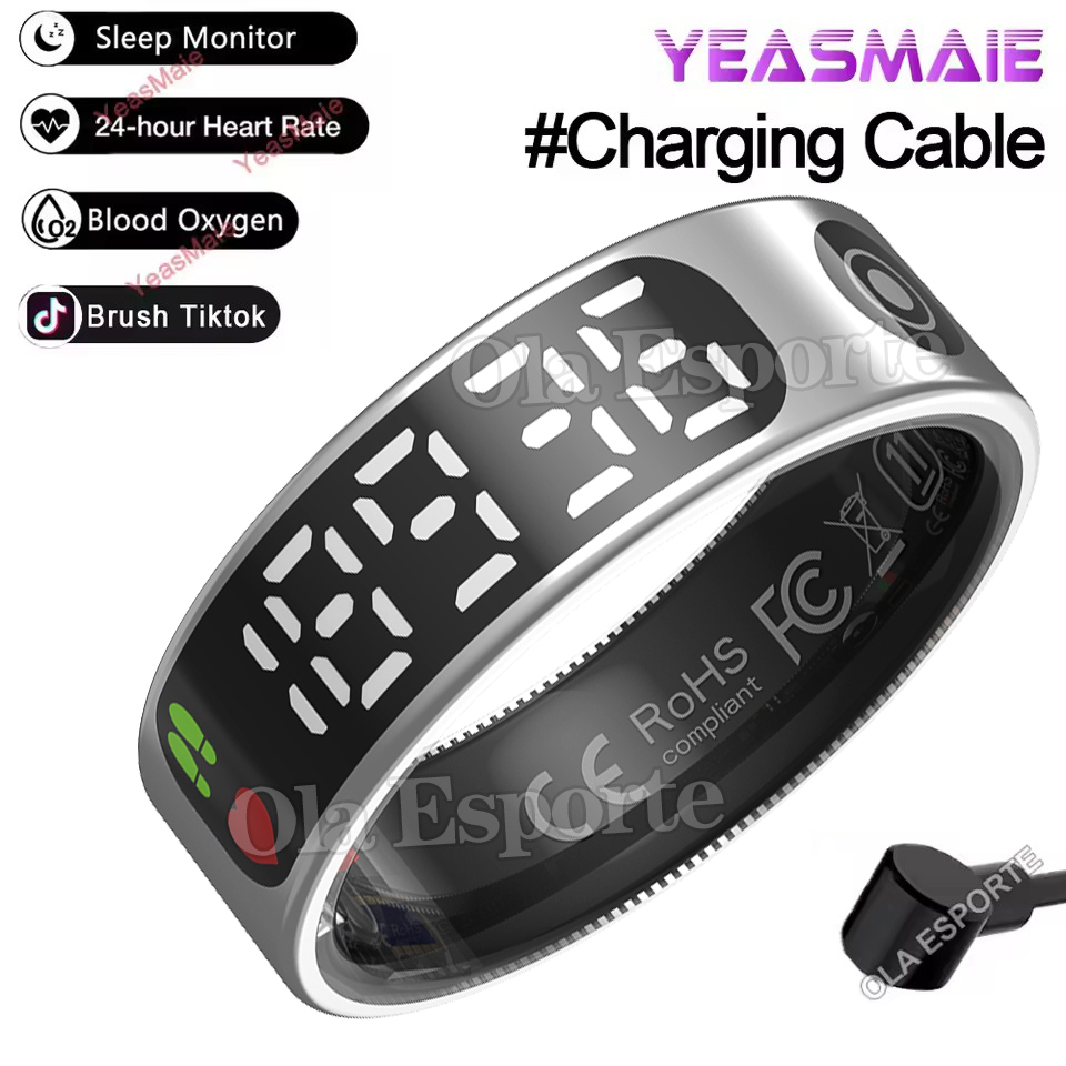 Screen Smart Ring Photo Control Health Monitior Smartring Men Women Bluetooth NFC Rings Heart Rate Waterproof 5ATM: Blue / 8