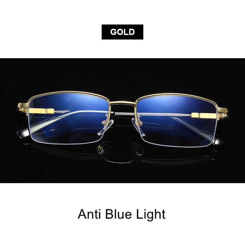 BLMUSA Titanium Progressive Multifocal Reading Glasses Men Anti Blue Light Glasses Women Eyewear For Elderly Blue Light Readers: Gold-  Anti blue / +400