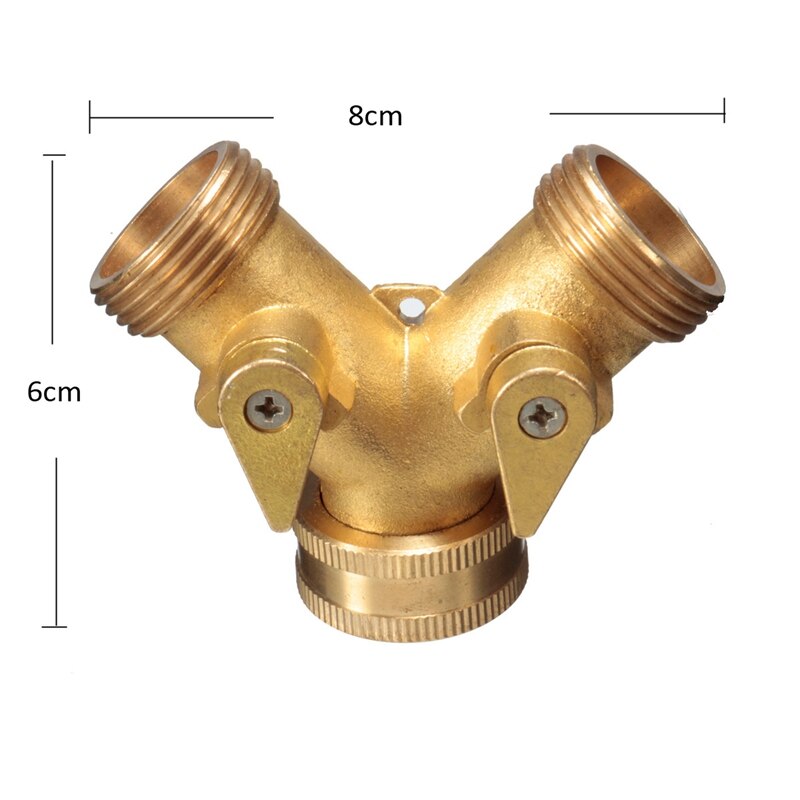 Outdoor Brass Two Way Double Water Tap Connector Y Shape Garden Hose Connector Adapter Solid Sub Feed Garden Irrigation Tools