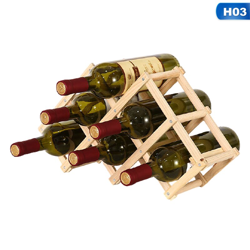Solid Wood Folding Wine Racks Foldable Wooden Wine Stand Holder 10 Bottles Stackable Wine Cellar Racks Kitchen Bar Display Shelf: H03
