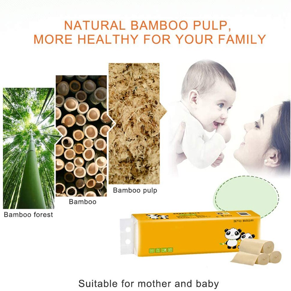 12 Rolls 4 Layers Natural Bamboo Pulp Roll Paper Toilet Paper Napkins Paper Towels Household Kitchen Suply
