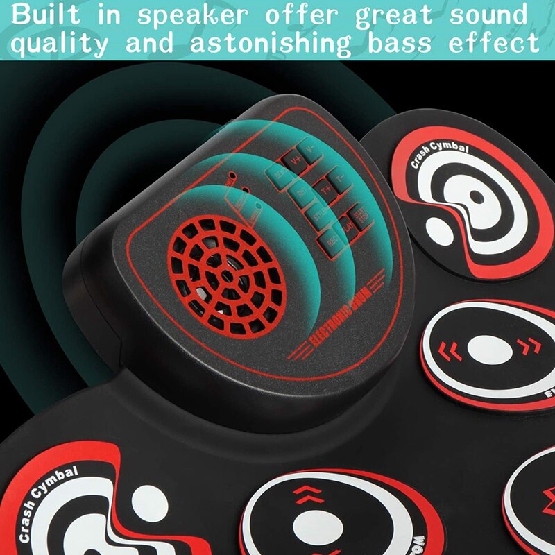 Electronic Drum Set - Practice Drum Pad Roll Up Potable Drum Kit with Headphone Jack Built-in Speaker Drum Sticks