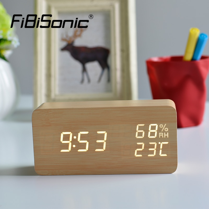 Suncree Wood Wooden LED Alarm Clock,Despertador Temperature Humidity Electronic Desktop Table Digital Clocks