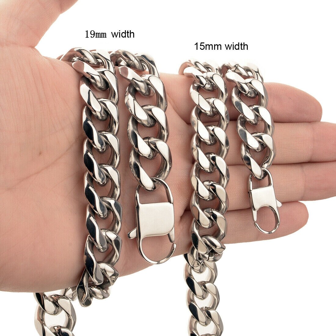 15mm/19mm hip-hop-halsketten aus edelstahl, kubanische gliederketten, rock-schmuck