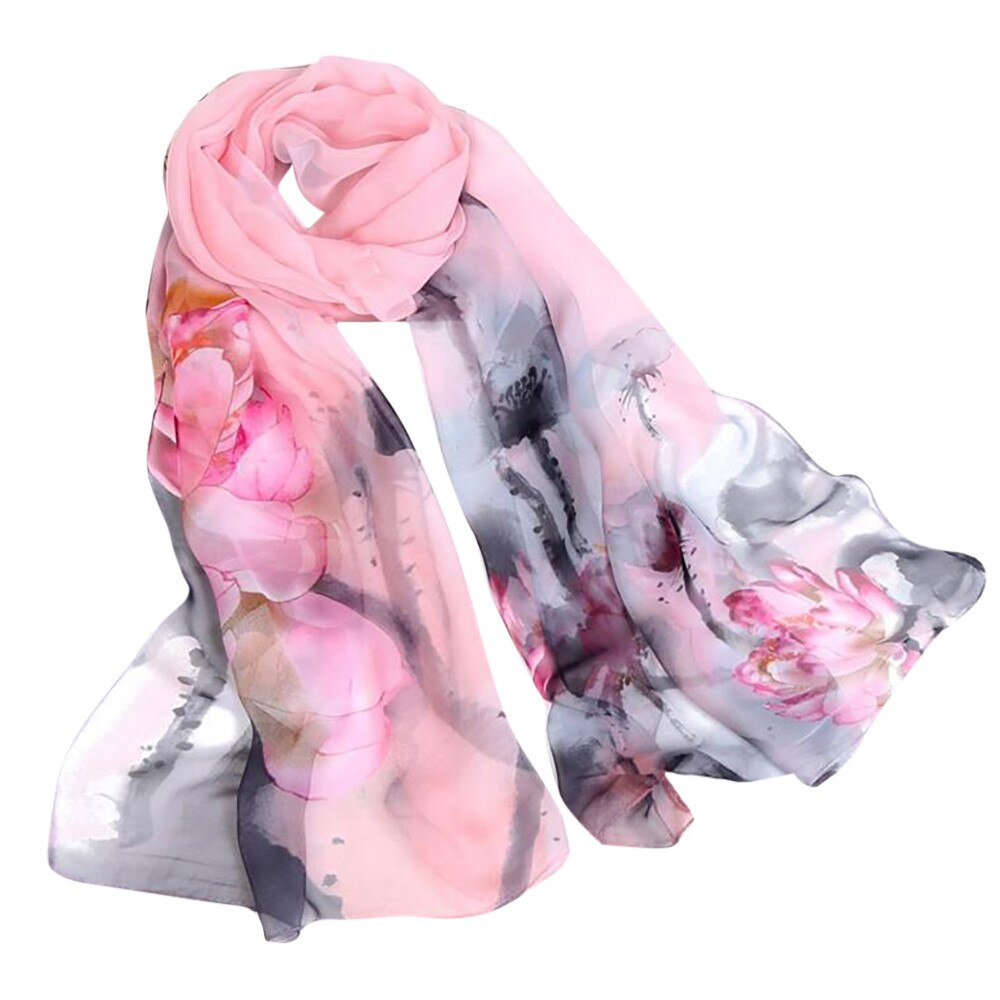 Bufanda de seda fina para mujer, pañuelo de seda fina a la , Hijab de gasa con estampado, chal largo y suave de imitación, novedad de verano: E