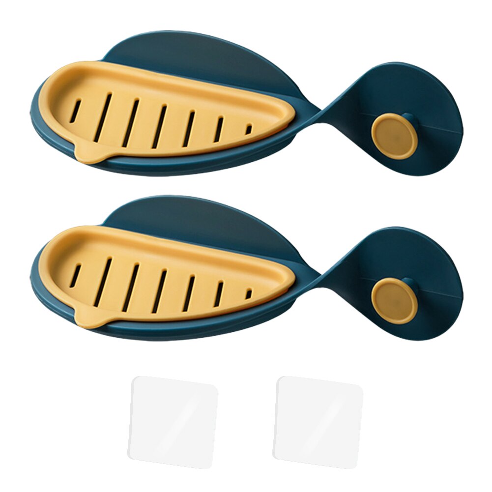 Porte-savon mural Double couche en forme de poisson, 2 pièces, détachable, couleurs fraîches, décoration de salle de bain, hôtel, cuisine: Blue