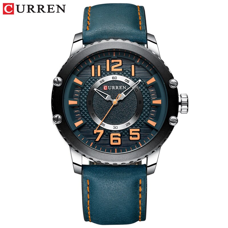 Relogio masculino ure herre curren ur herre ure læder vandtæt armbåndsur herre sport quartz ur 8341: Blå