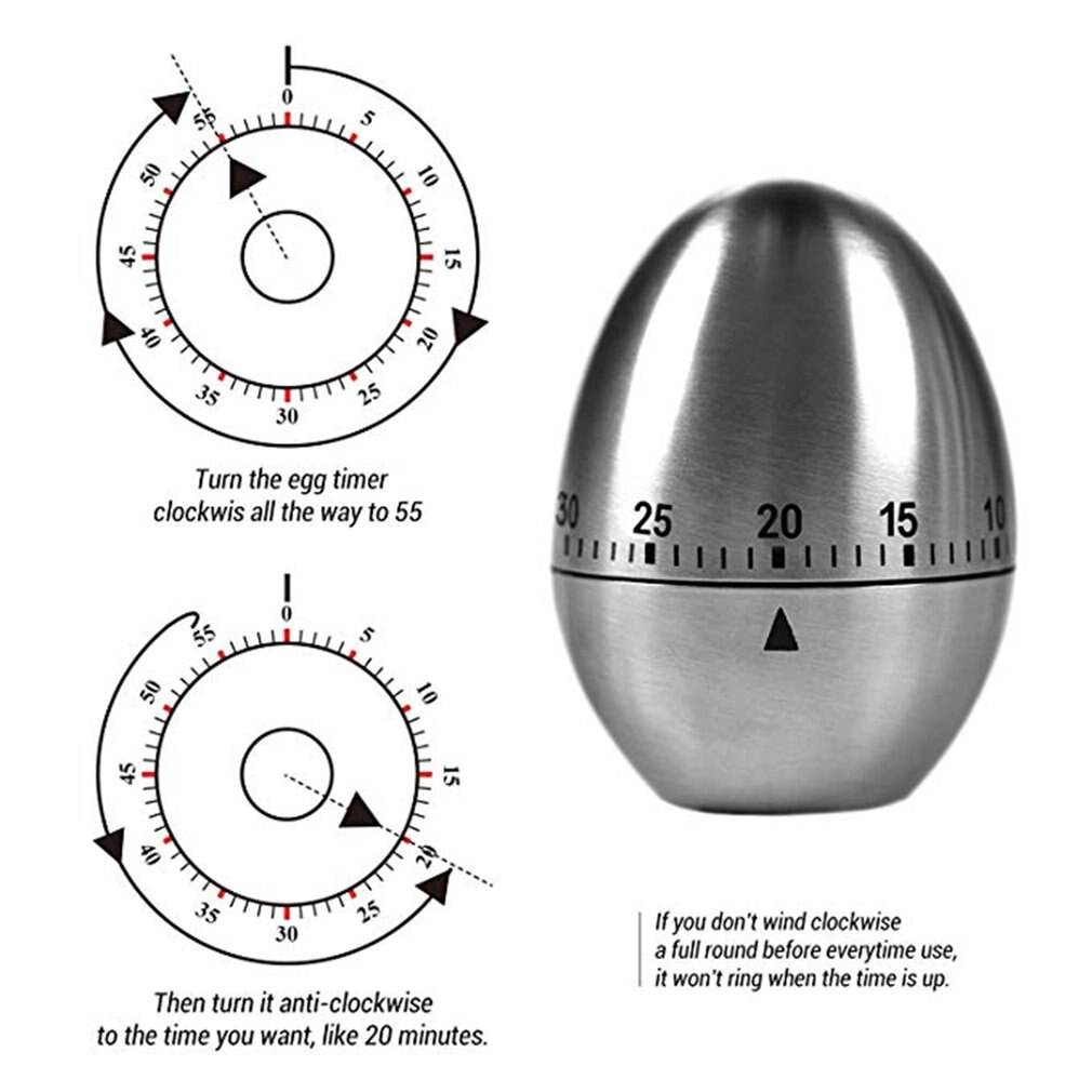 Mechanische Ei Kookwekker Koken Timer Alarm 60 Minuten Rvs Keukengerei Keuken Gadgets Timer Temporizador