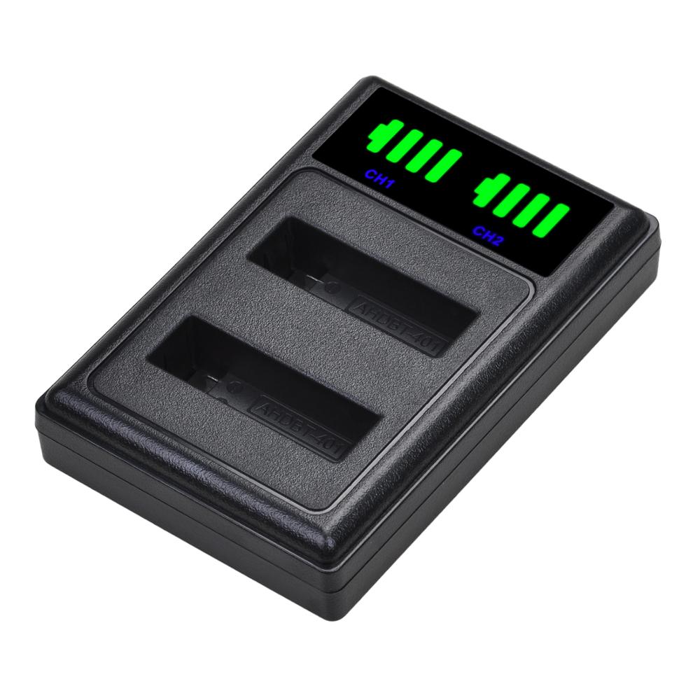 LED Dual Battery Charger with Type C Port for GoPro Hero 4 HERO4 Go Pro 4 and GoPro AHDBT-401, AHBBP-401 Camera Battery