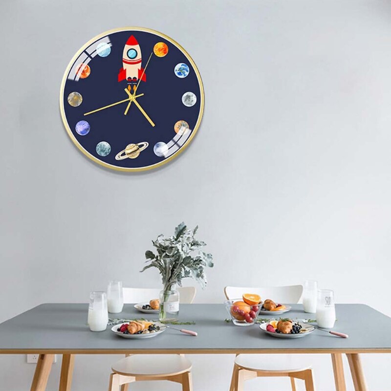 Mute Wall Clock Modern Style Space/Astronaut Pattern Clock Home Office Living Room Children's Room Decoration