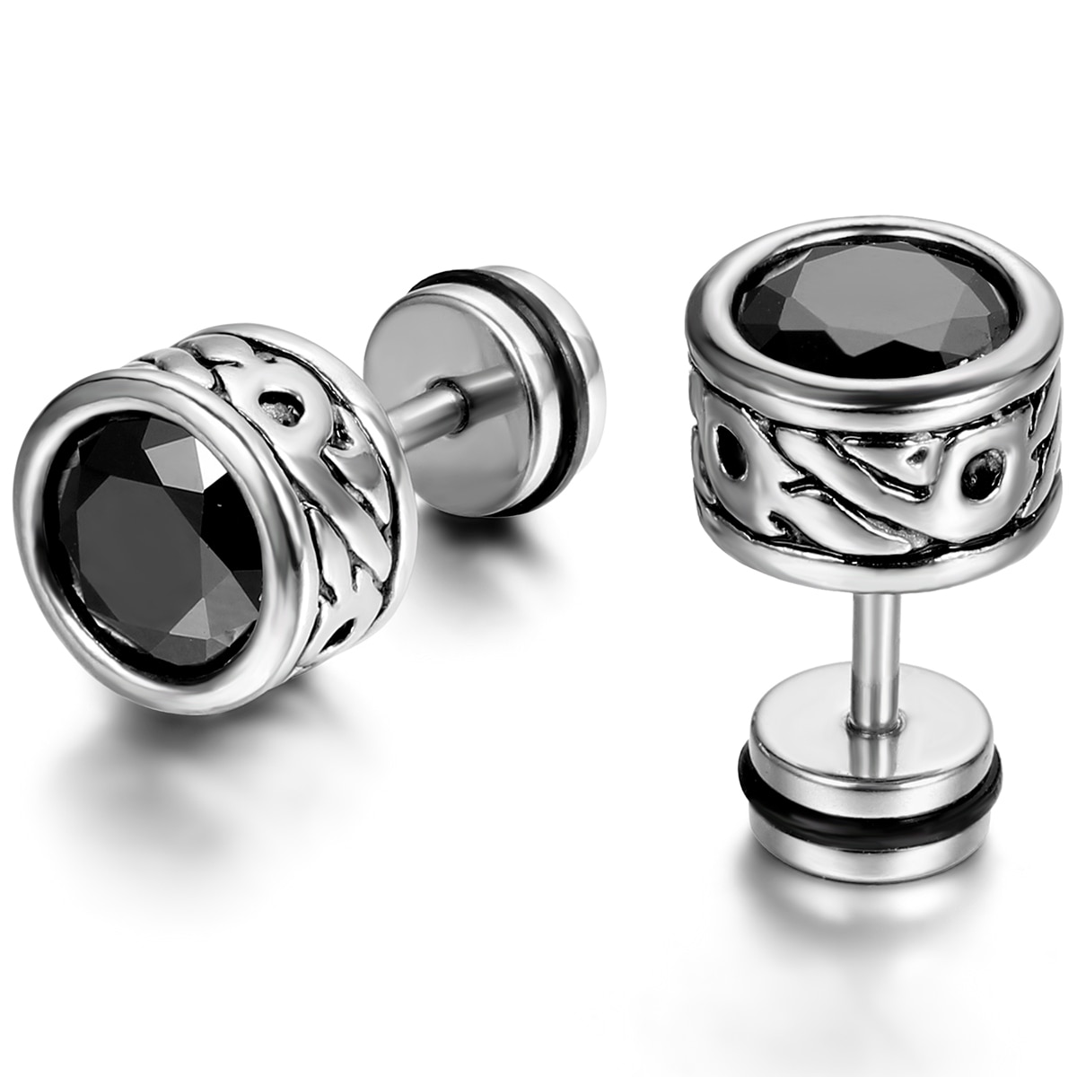 BONISKISS-pendientes de corte de acero inoxidable para hombre, arete clásico de bouclé de Oreille con piedras de cristal, joyería Simple negra encantadora