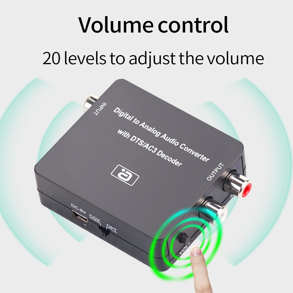 Decodificador de Audio Digital DAC 5,1 canales HIFI a analógico, convertidor de audio estéreo DTS AC3 PCM, fibra óptica Coaxial a RCA 3,5 MM, 2 canales DA600