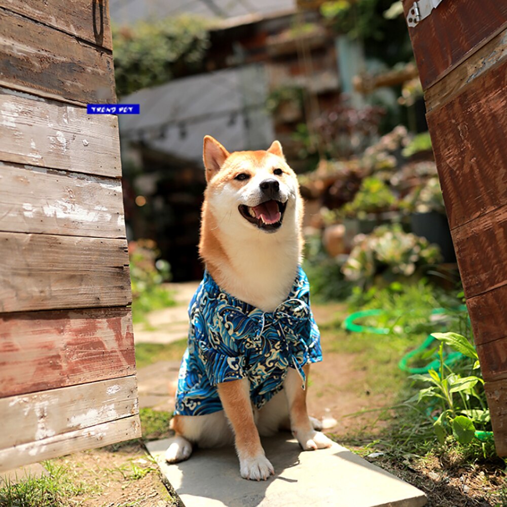 Tide Brand Pet Clothes Original Japanese Kimono Waves For Small Medium Large Dogs Spring And Summer Cat Ware Cool Fation