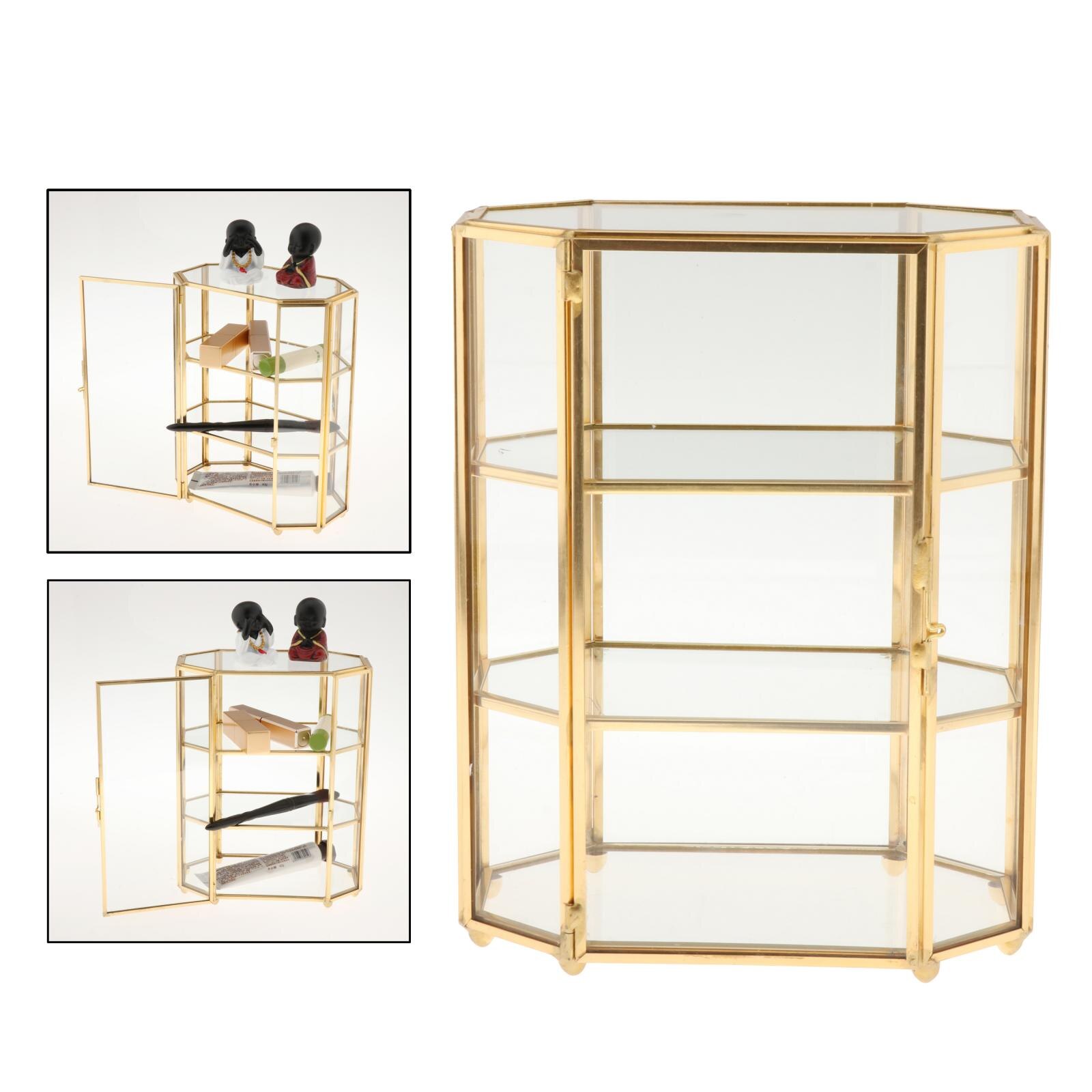 3-Tier Jewelry Trinket Glass Gold Box Necklace Ring Earring Box Keepsake Decorative Box Holder for Wedding Dresser