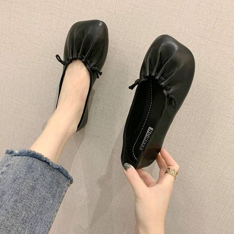 2021 nowych moda cały mecz płytkie usta kwadratowe Toe pojedyncze buty Temperament płaska podeszwa obuwie damskie odkryte miękkie buty: Black / 36