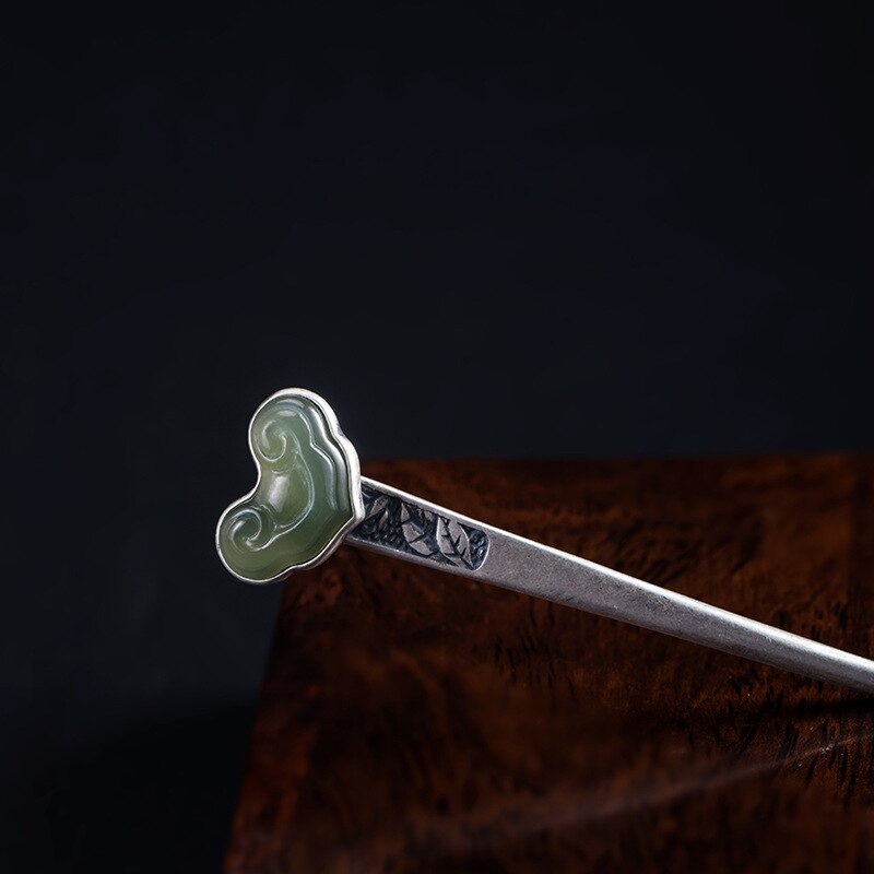 925 Sterling Zilver Haar Stok Vrouwen Haarspelden Traditionele Chinese Haarspeld Groene Steen Cloud Bruiloft Accessoires Bruid Sieraden