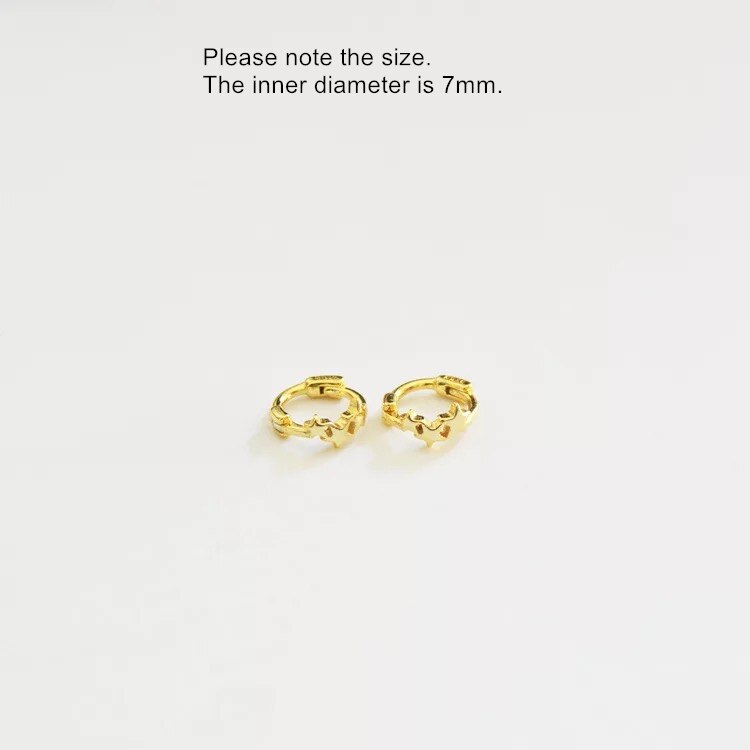 925 Sterling Silver Earring Simple Star Ear Ring Glossy Heart Ear Bone Small Wild Trend Personality Woman Girl Ear Jewel: 1 pair star gold