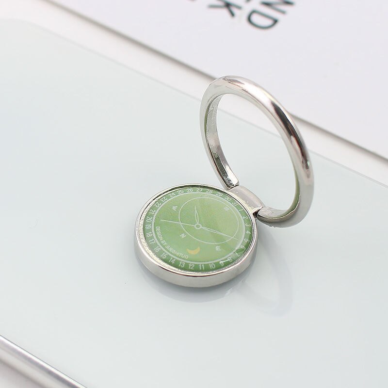 Small Fresh Mobile Phone Ring Holder Magnetic Car Bracket Tablet Stent Cute Watch Pattern Support Phone Stand for iphone X XS XR: silver ring green