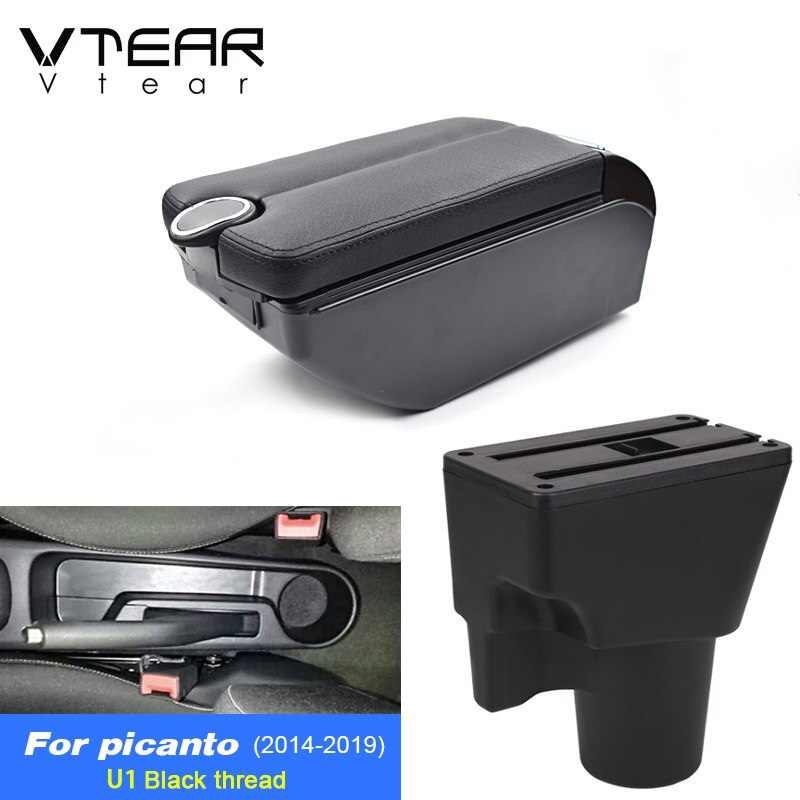 Vtear For Kia Picanto Armrest Interior Center Console Storage Box Arm Rest Car-styling Decoration Accessories Parts Organizer: Type1 F Black