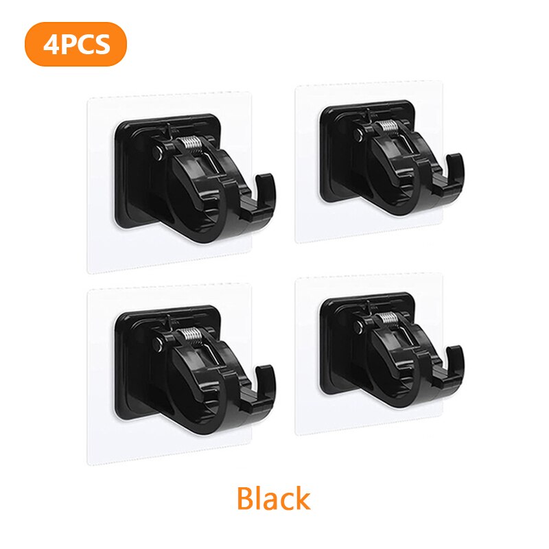 2/4/6Pcs Zelfklevende Verstelbare Gordijn Staaf Houder Klem Haken Staaf Beugel Vaste Opknoping Clips opbergrek Home Organisatie: 4PC Black