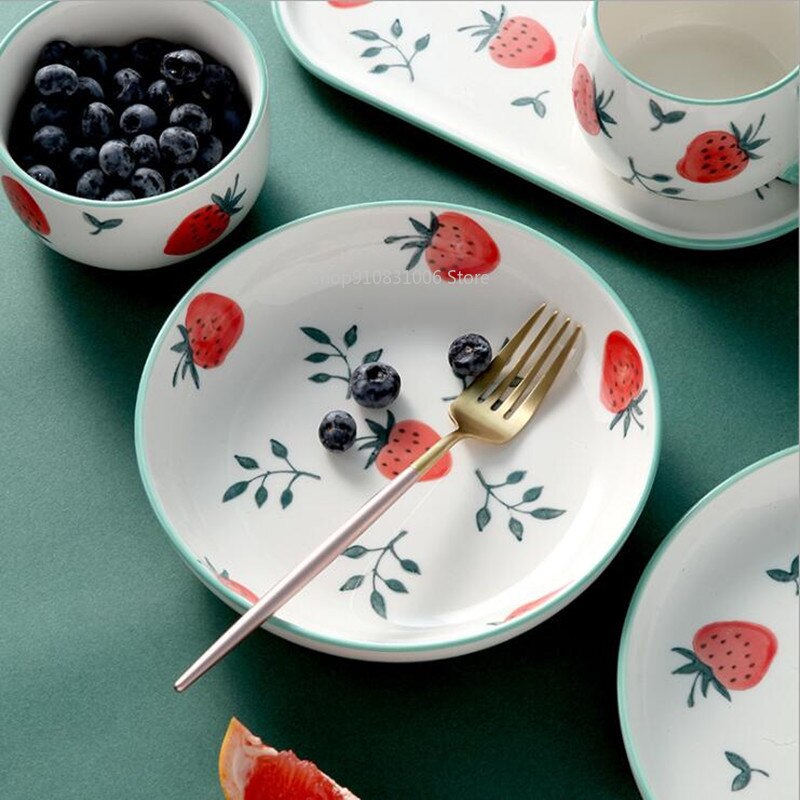 Leuke Aardbei Keuken Keramische Plaat Servies Set Voedsel Gerechten Rijst Steak Salade Noedels Kom Soep Cook Tool 1Pc