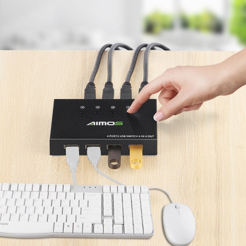 AIMOS USB Printer Sharing Device 4 in 4 Out KVM Switch for 4 Computers to Share A Set of Keyboard and Mouse USB 2.0 Converter