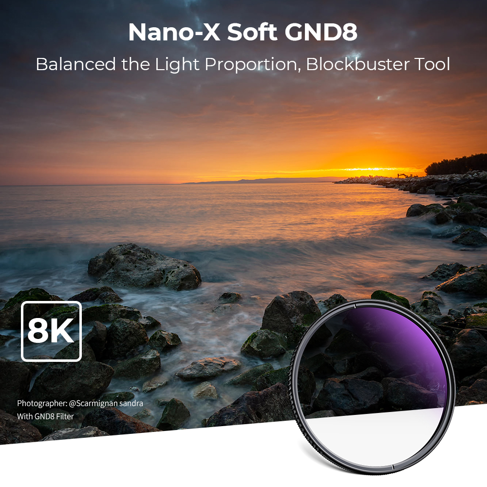 K &amp; F Concept Nano-X Hd GND8 ND8 Lens Filter Optisch Glas Zachte Gradiënt Met Coating 49Mm 52Mm 55Mm 58Mm 62Mm 67Mm 72Mm 77Mm 82Mm