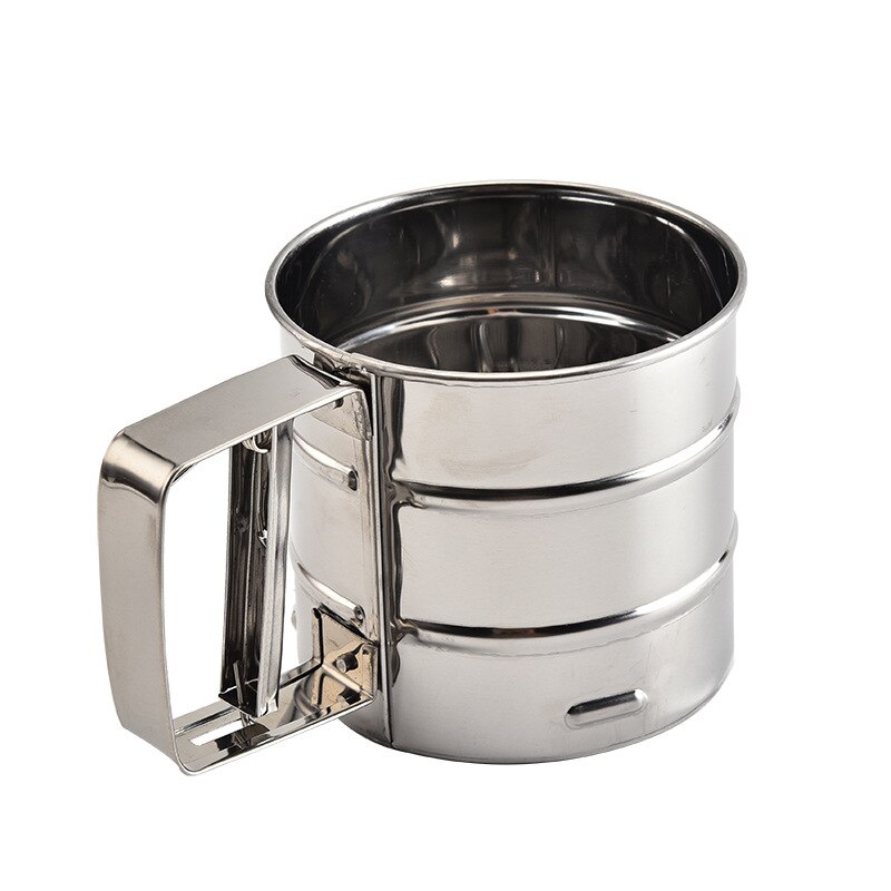 Stainless steel flour sifter Hand crank elastic stainless steel flour sieve Hand-held cup type stainless steel flour sifter