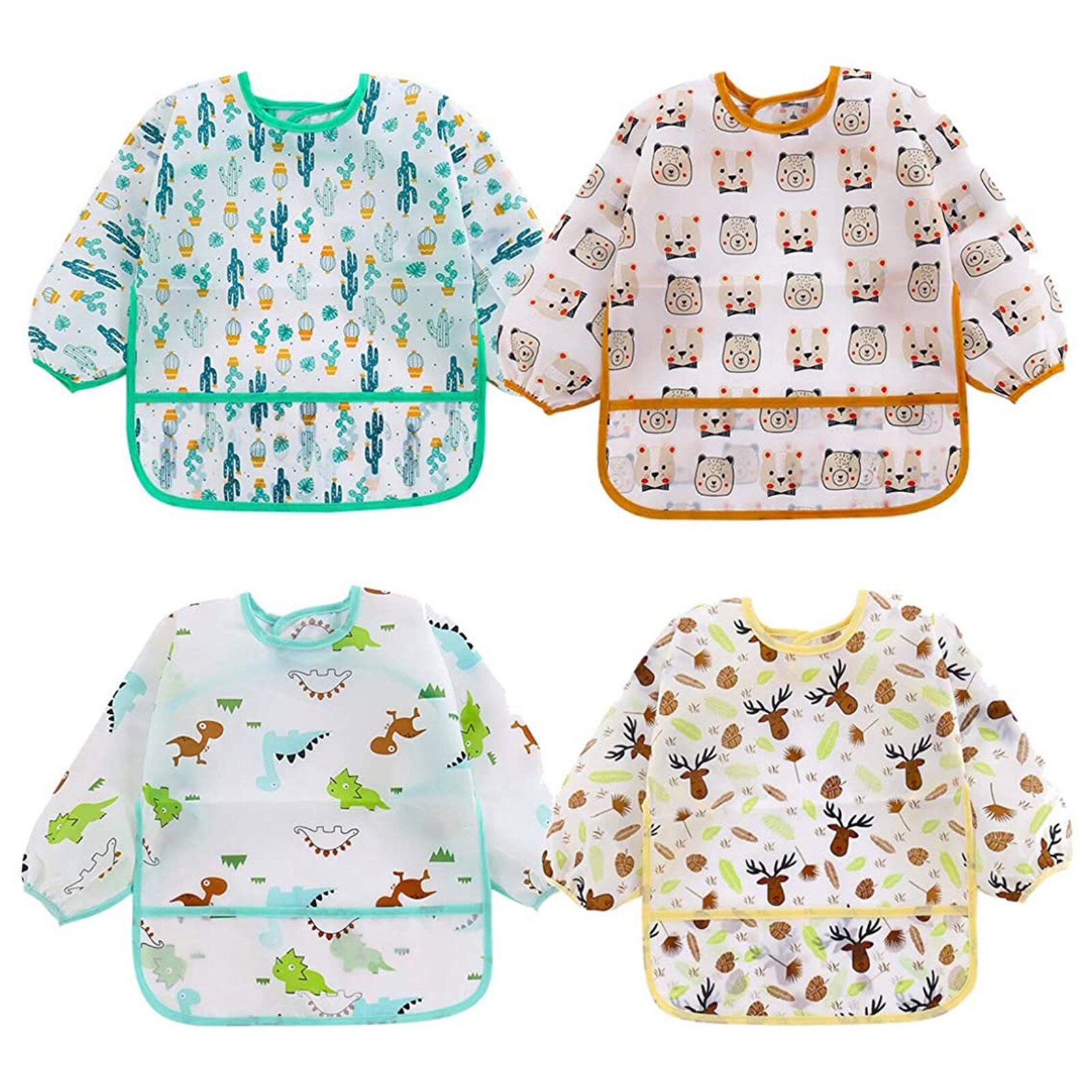4 pçs bonito babadores do bebê à prova dwaterproof água de manga longa dos desenhos animados criança avental babador de alimentação da criança babador acessórios do miúdo roupas: 0-2 Years