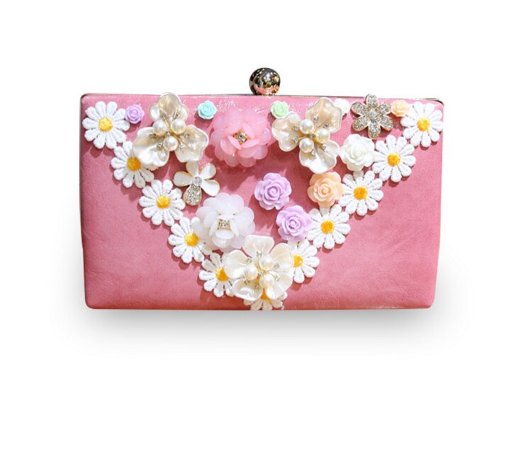 Neue Luxus Handtaschen für Frauen Schulter Umhängetaschen Ketten Abend Klappen Damen Blume Kasten sperren Kupplung Geldbörse: dunkel Rosa