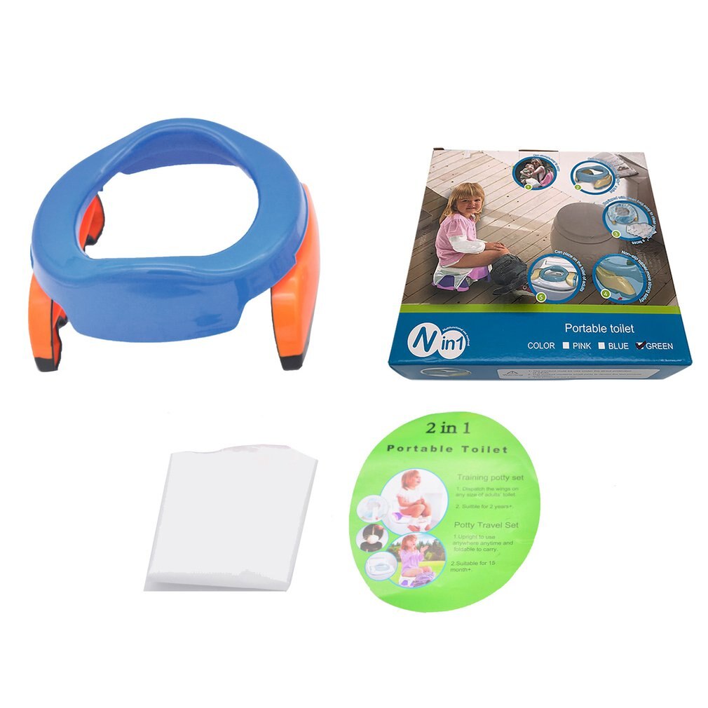 Orinal portátil plegable para bebés, asiento de entrenamiento para el baño, anillos de viaje, inodoro ligero para niños: blue orange