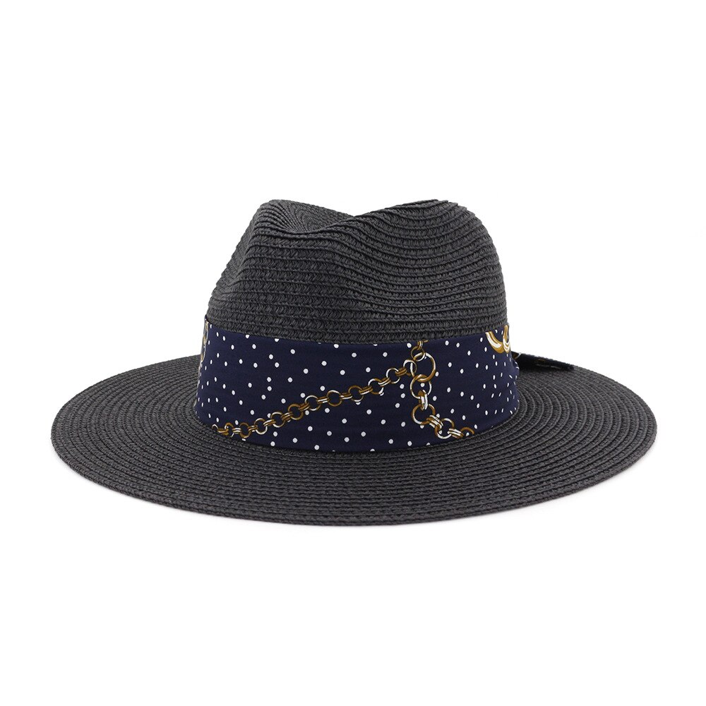 Bauhinia Spring Unisex Travel Cap Vintage Panama Hat Summer Beach Sun: Black