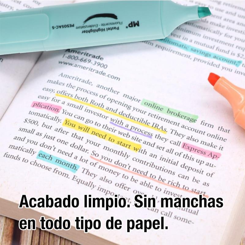 MP® Pack 6 Subrayadores Colores de Pastel Rotuladores Marcadores Resaltadores Punta Biselada Suaves Material Escolar Niños Estudiantes Suministros Accesorios Dibujo Pintura Trabajo Escuela Oficina Papelería