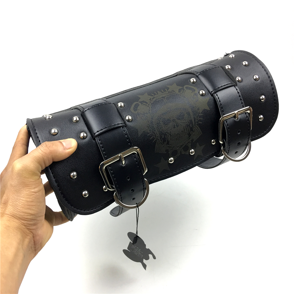 2022 neue Motorrad Gabel Tasche Leder Cruiser Werkzeug Rolle Barrel Tasche Gabel Barrel Form Lenker Schwarz Satteltaschen Lagerung