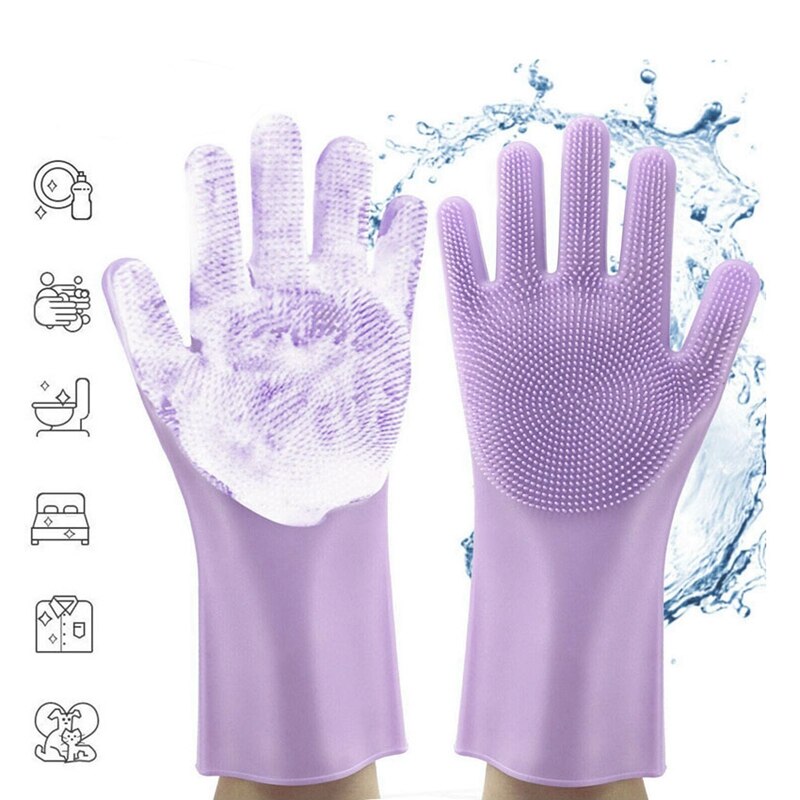 Esponja de silicona mágica para lavar platos, 1 par, guantes de goma para fregar platos, limpieza de cocina