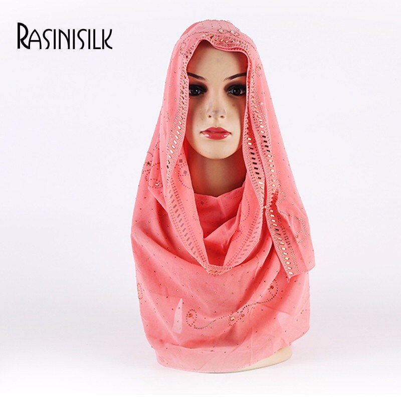 en promo | Promo! Foulard musulman en mousseline de soie pour femmes | Écharpe supérieure avec des strass et des diamants scintillants, écharpe longue et châle, foulard de style islamique malaisien