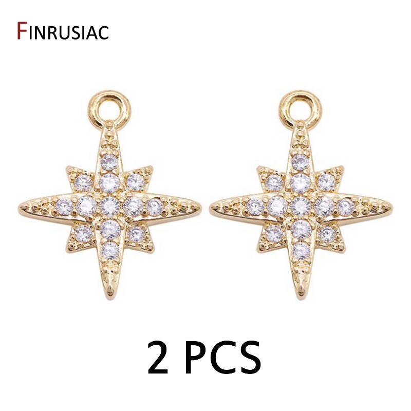 Placcato oro con Intarsiato zircone Piccolo Star Pendenti E Ciondoli Del Pendente Per I Monili di DIY Che Fanno Handmade Del Braccialetto Della Collana Orecchini Accessori: 14K gold plated-2PCS