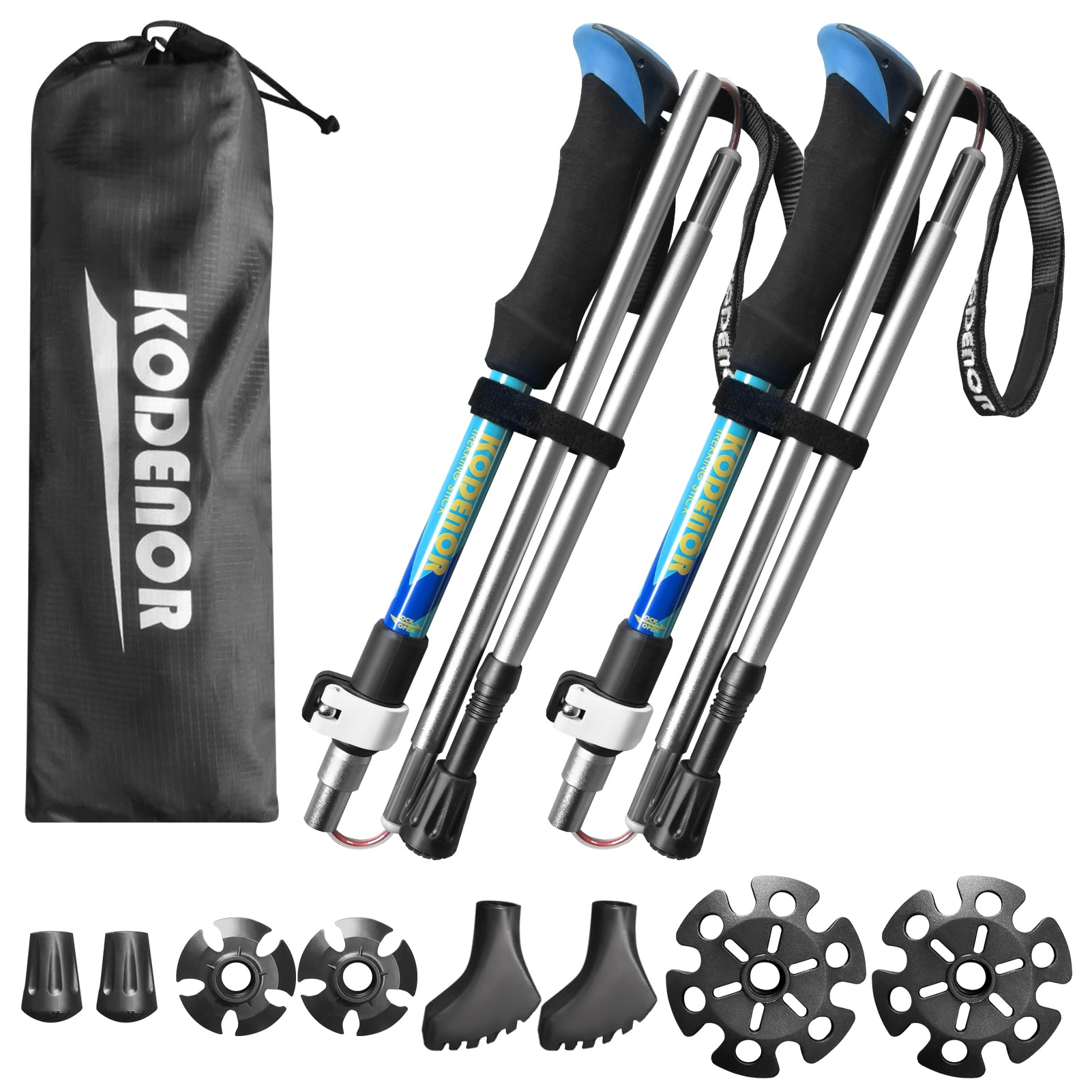 KODENOR 2 PCS Walking Stick Collapsible Trekking Pole Set Men Women 5 Sections Walking Pole Climbing Hiking Accessories